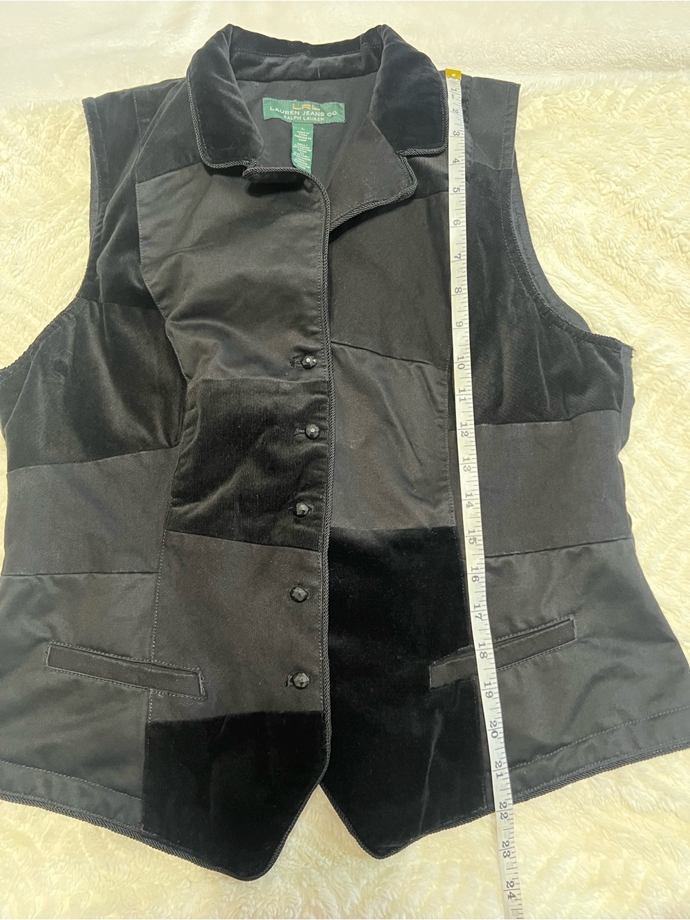 Ralph Lauren Jeans Co Black Patchwork Velvet Tailored Vest Size L Y2K - Picture 6 of 8